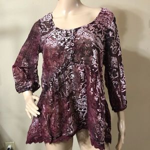 Women’s Plum Burnout Velvet Peplum Babydoll Top M